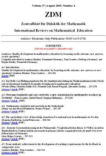 Zentralblatt für Didaktik der Mathematik, 37 (4)